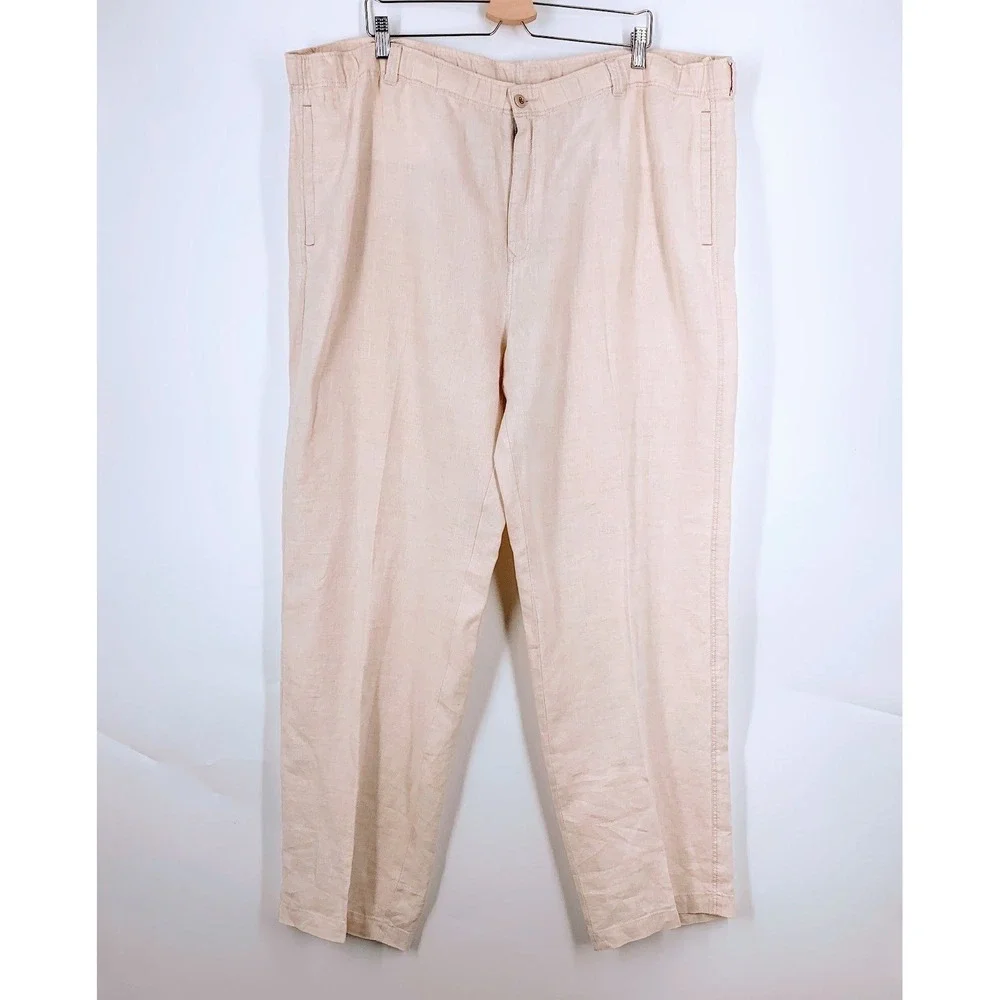 Tommy Bahama Mens‎ Linen Straight Leg Trousers Casual Beach Pants Tan Size 42